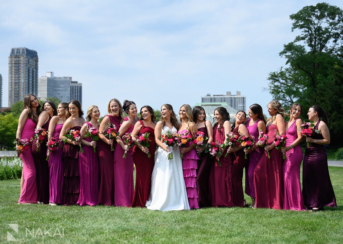 large bridal party lincoln park wedding photos