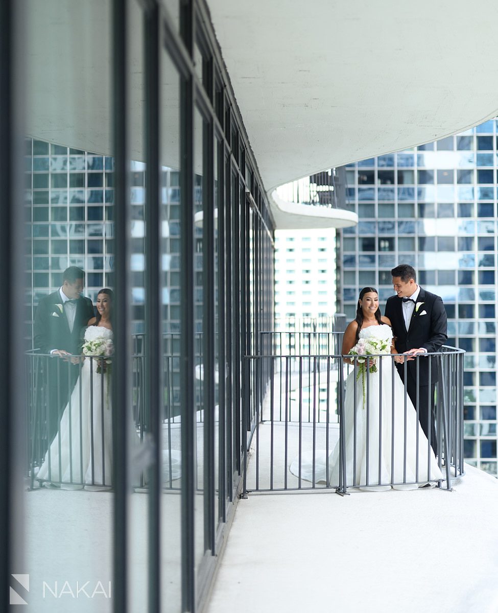 outside on balcony Radisson blu aqua hotel chicago wedding 
