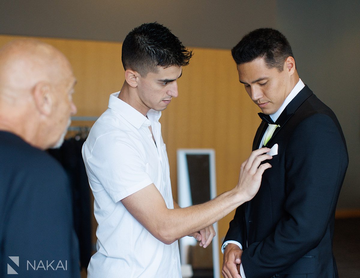 groom prep Radisson blu aqua hotel chicago wedding 