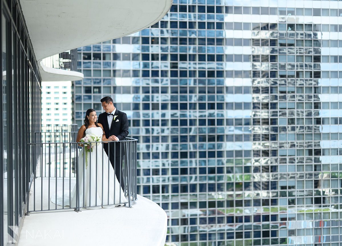 outside on balcony Radisson blu aqua hotel chicago wedding 