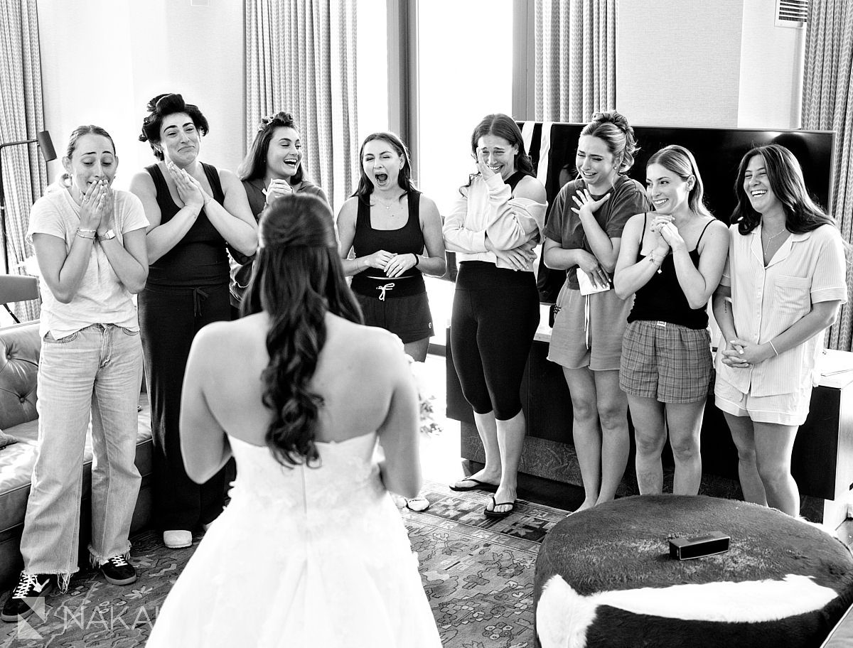 bridesmaids reveal Radisson blu aqua hotel chicago wedding 