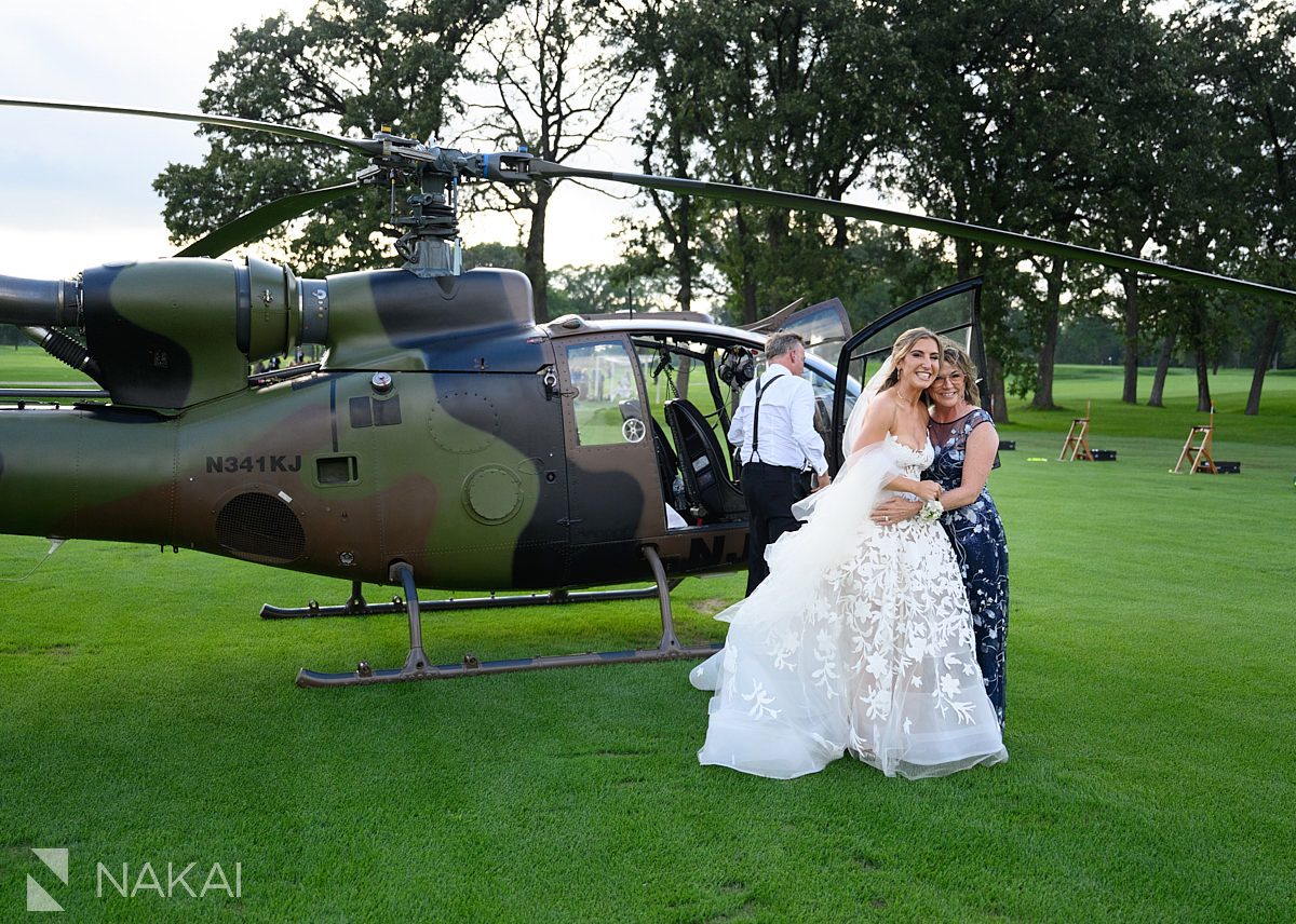 bride helicopter entrance wedding day