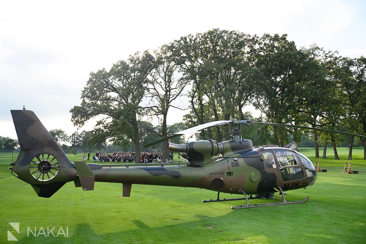 bride helicopter entrance wedding day