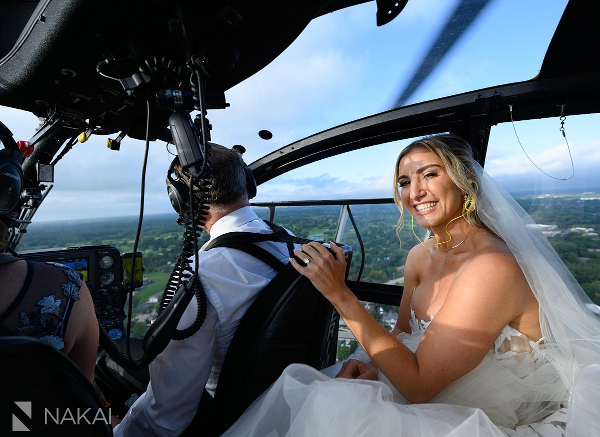 helicopter wedding entrance bride