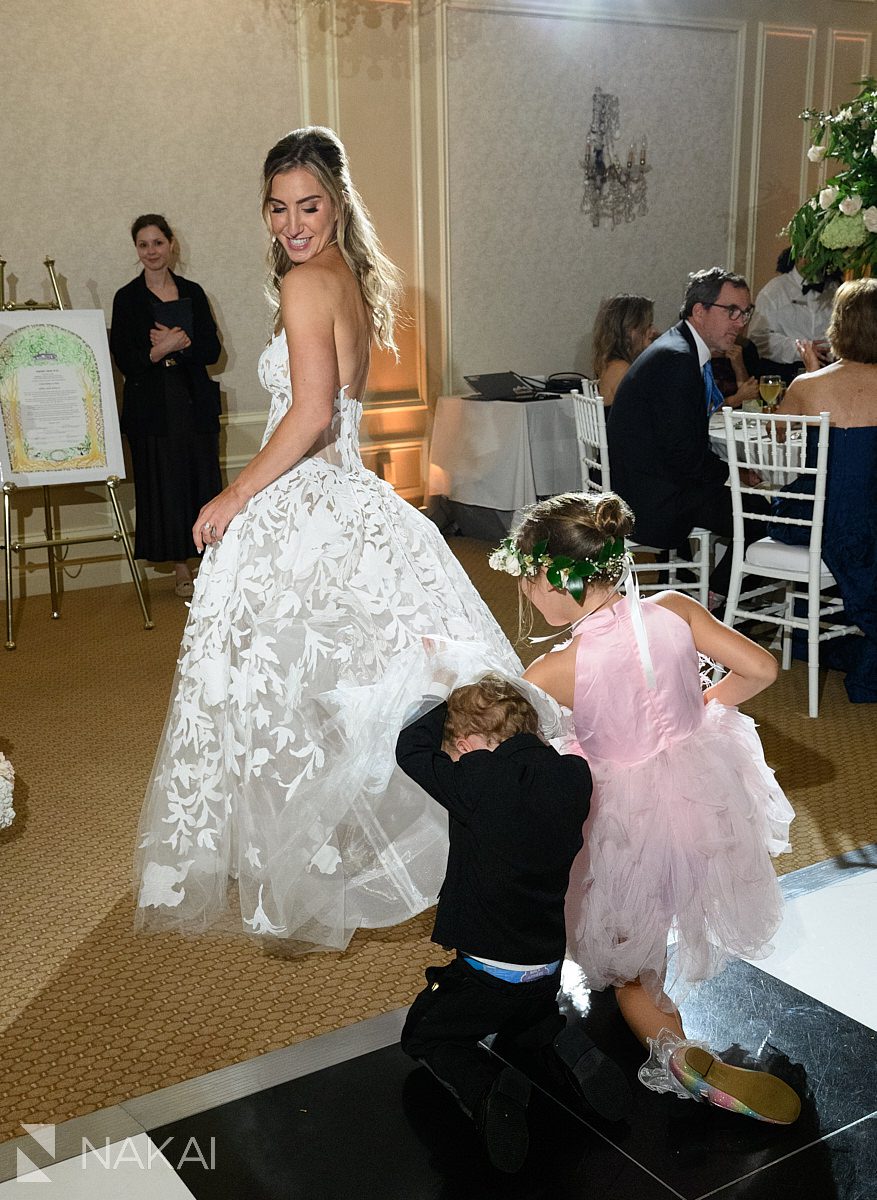twin orchard CC wedding reception bride with flower girl