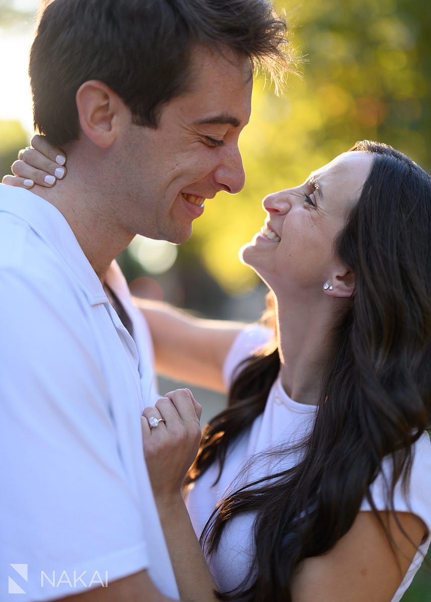 chicago neighborhood engagement picture, close up of couple laughing